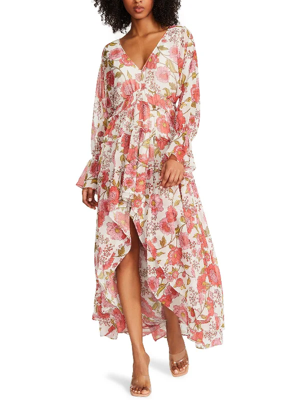 Chic And Edgy Womens Floral Print Gathered Maxi Dress Tropical Island - Inspired Attire