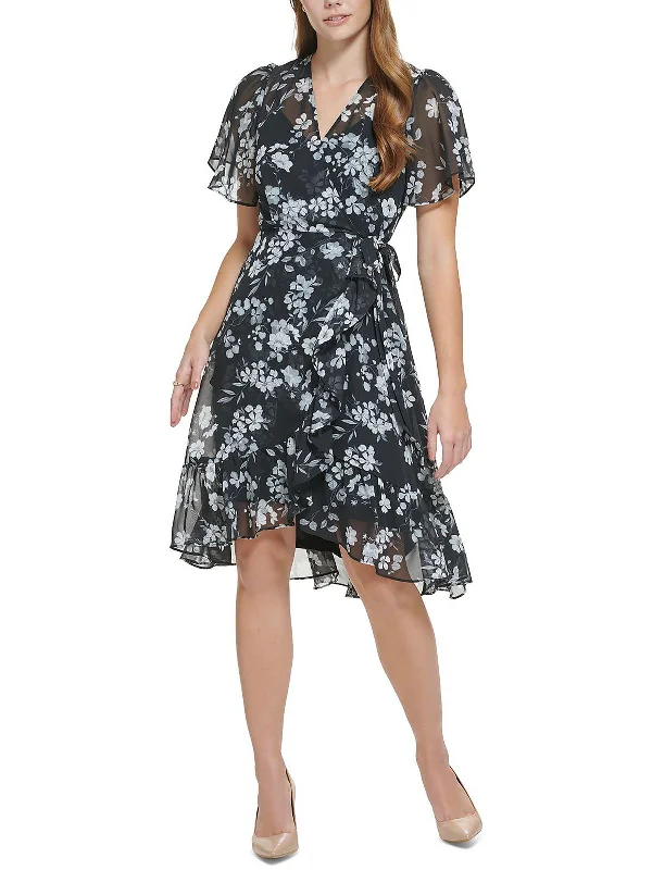 Cozy Chic Promotions Womens Chiffon Floral Print Fit & Flare Dress Alluring Design