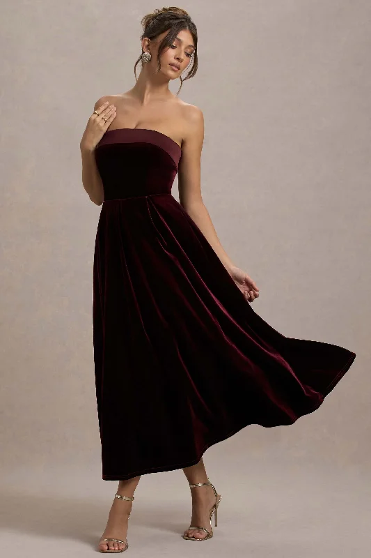 Flirty Fashion Discounts Delray | Port Velvet Bandeau Midi Dress Bold Silhouette