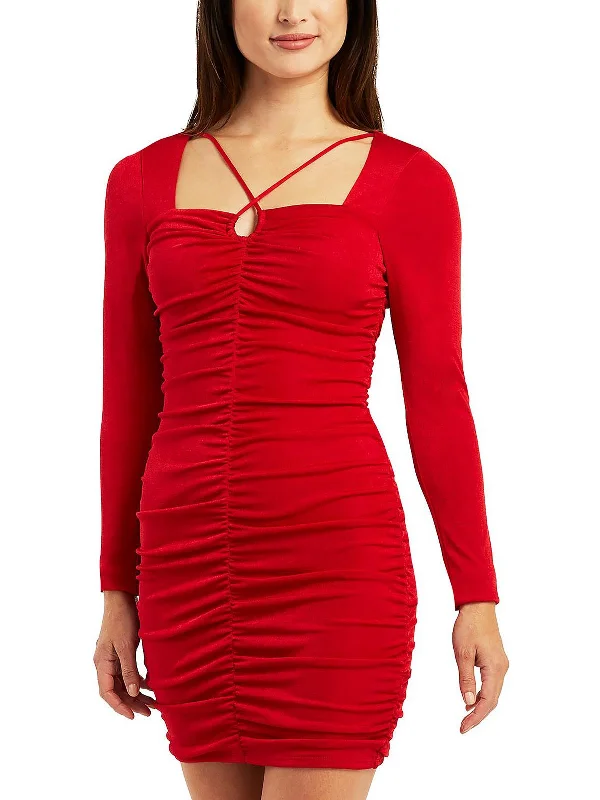 Huge Markdowns Juniors Womens Knit Ruched Bodycon Dress Graceful Cut