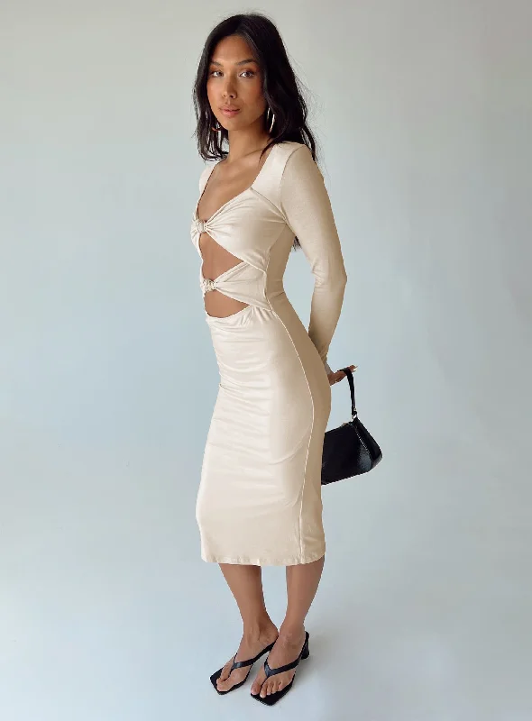 Sleek Style Discounts Illias Midi Dress Biege Exquisite Craftsmanship