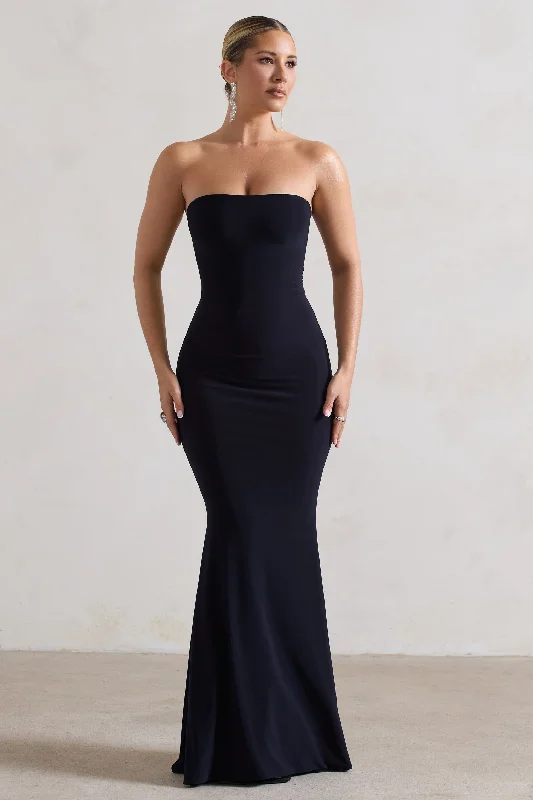 Affordable Trendy Fashion Ceremony | Navy Bandeau Fishtail Maxi Dress Casual Elegance