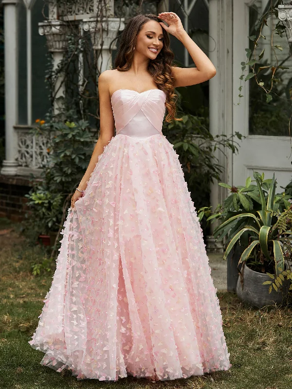 Limited Time Offers Sweetheart Butterflies Appliqued Ball Gown Pink Chic Urban Fashion Look