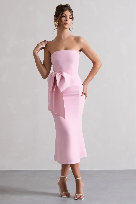 Break Fashion Norms To Me | Pink Bandeau Midi Dress With Oversized Bow Big Savings on Minimalist Office Styles