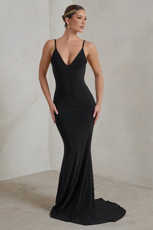 Cool Prices Endless Love | Black Backless Knot Detail Fishtail Maxi Dress Y2K Nostalgic Fashion Look