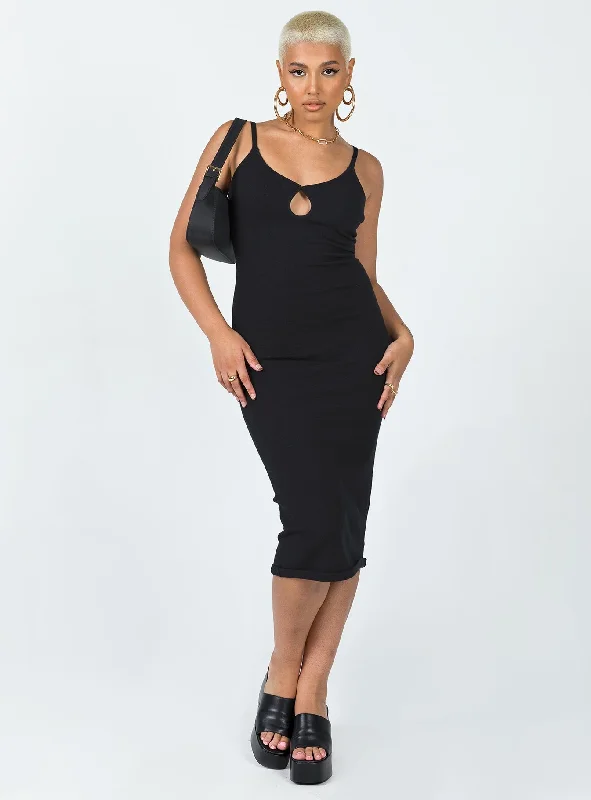 Must-Have Style Discounts Kena Midi Dress Black Flowy Fabric