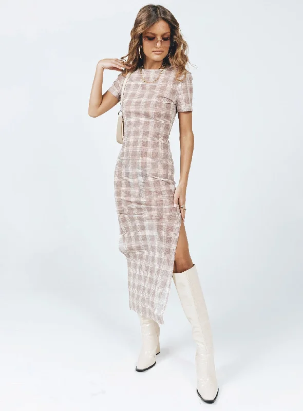 Chic Style Discounts Mayfair Midi Dress Beige Plaid Polished Finish