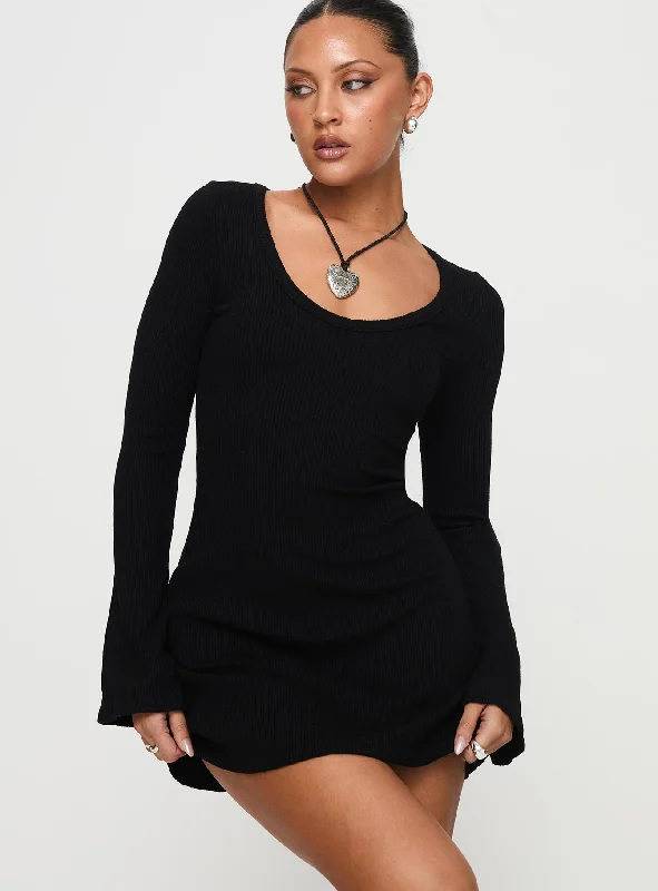 Latest Trends Best Interest Long Sleeve Mini Dress Black Petite Flowing Silhouette