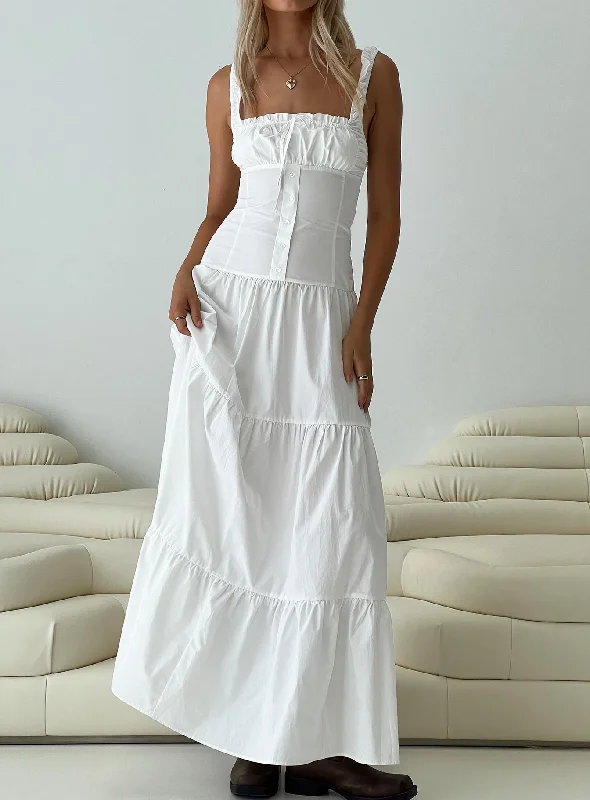 Imeless Style Heart Shaped Maxi Dress White Bohemian Vibe