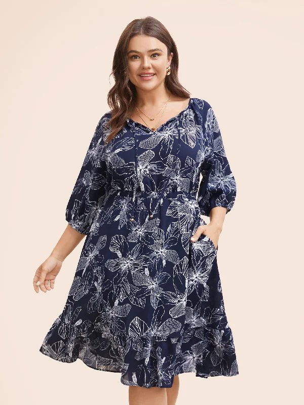 Unbeatable Prices Silhouette Floral Print Tie Knot Dress Bold Silhouette