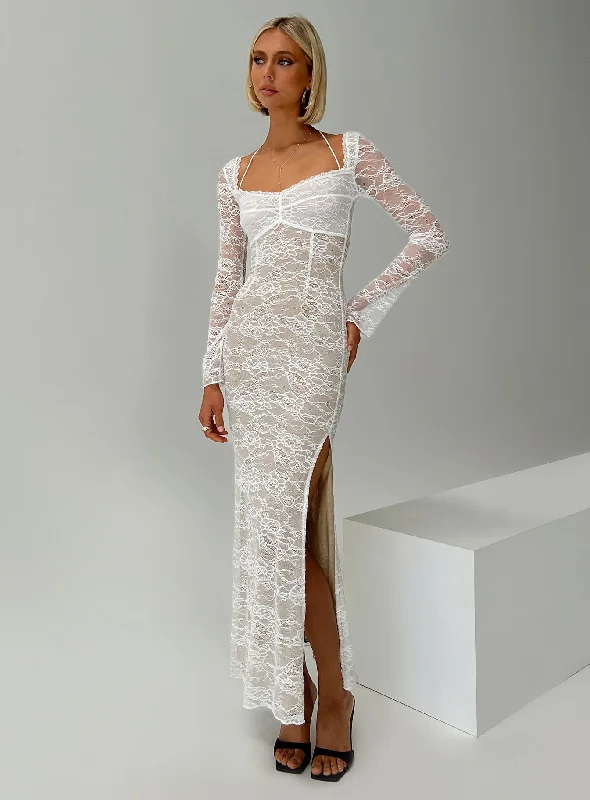 Playful Fashion Offers Aubriella Lace Maxi Dress Cream Modern Glamour