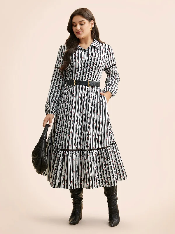 Huge Discounts This Week Striped Ditsy Floral Woven Ribbon Dress Classic Timeless Elegant Style