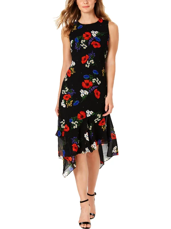 Hot Items Womens Floral Print Ruffled Midi Dress Dreamy Aesthetic