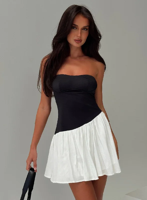 Premium Style Offers Amandla Strapless Mini Dress Black / White Boho - Chic Festival - Ready Style