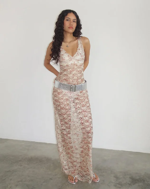 Ride The Style Wave Valtheni Maxi Dress in Chic Petal Pink Lace Ethnic Cultural Event Wear