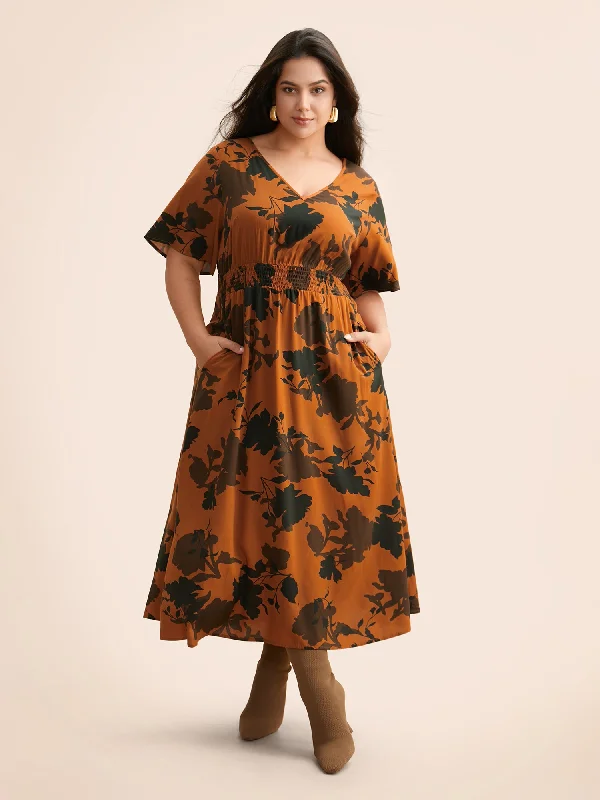 Stupidly Low Prices Silhouette Floral Print Ruffle Sleeve Dress Romantic Date - Night Ensemble