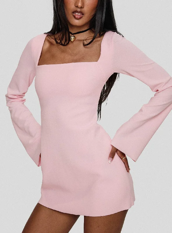 Fashion Sale Bombshell Long Sleeve Mini Dress Pink Cottagecore Rustic Charm Style