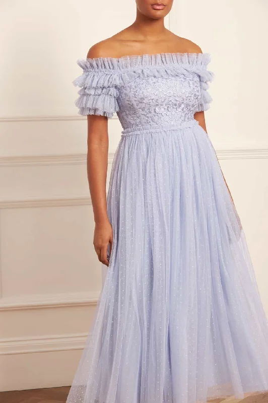 Fashion-Forward Midsummer Lace Bodice Off-Shoulder Ankle Gown Effortless Grace