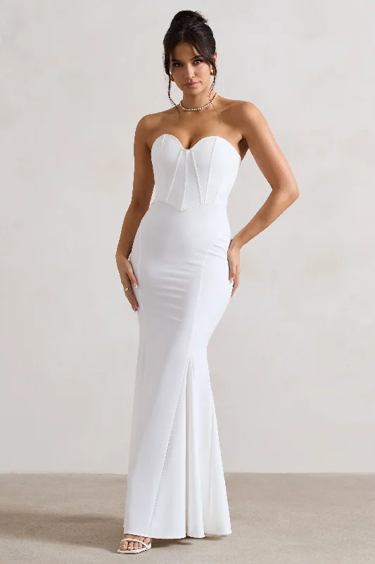 Chic & Modern Sales Idyllic | Cream Strapless Corset Style Fishtail Maxi Dress Seasonal Trend