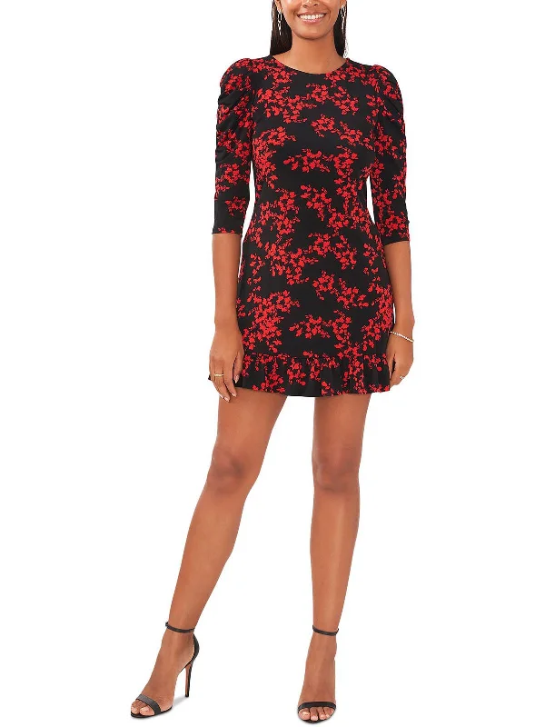 Don't Miss Out Petites Womens Floral Short Mini Dress Flowy Fabric