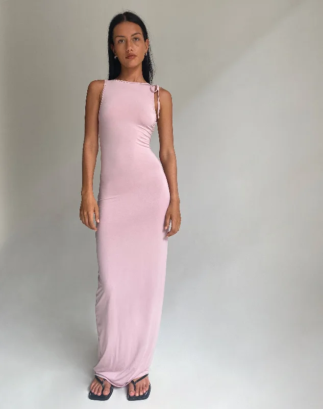 Evening Elegance Elinor Maxi Dress in Slinky Baby Pink Casual Elegance