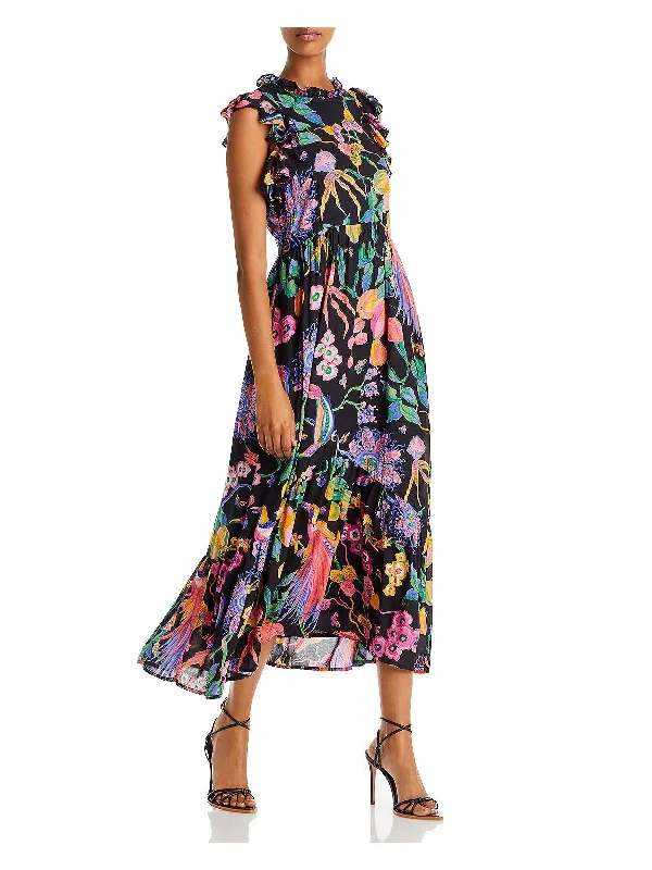 Contemporary Chic Promotions Hannah Womens Floral Flutter Sleeve Midi Dress Romantic Date - Night Ensemble