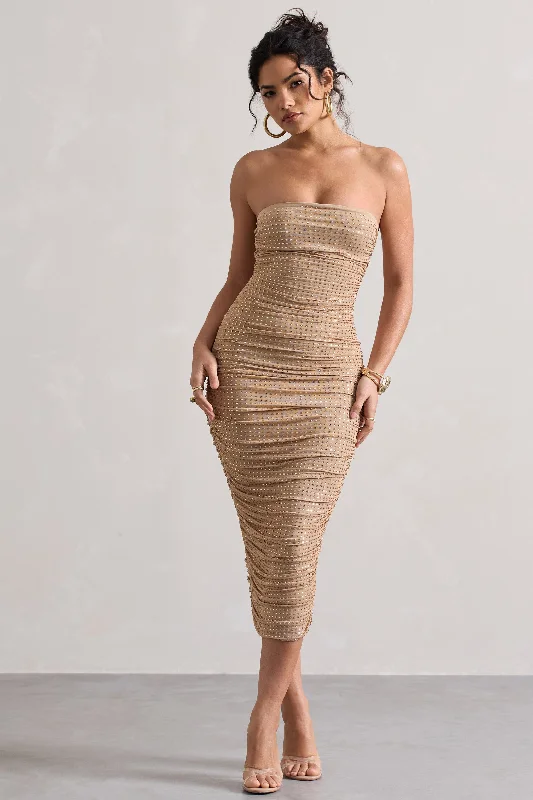 Chic Trends Unveiled Astro | Gold Embellished Bandeau Midi Dress Today Only