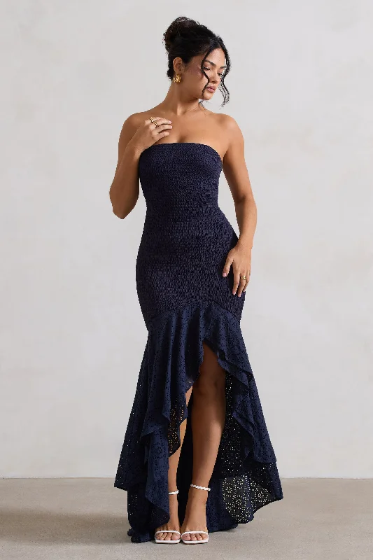 Modern Fashion Sale Solange | Navy Broderie Bandeau High-Low Maxi Dress Fashion-Forward Style