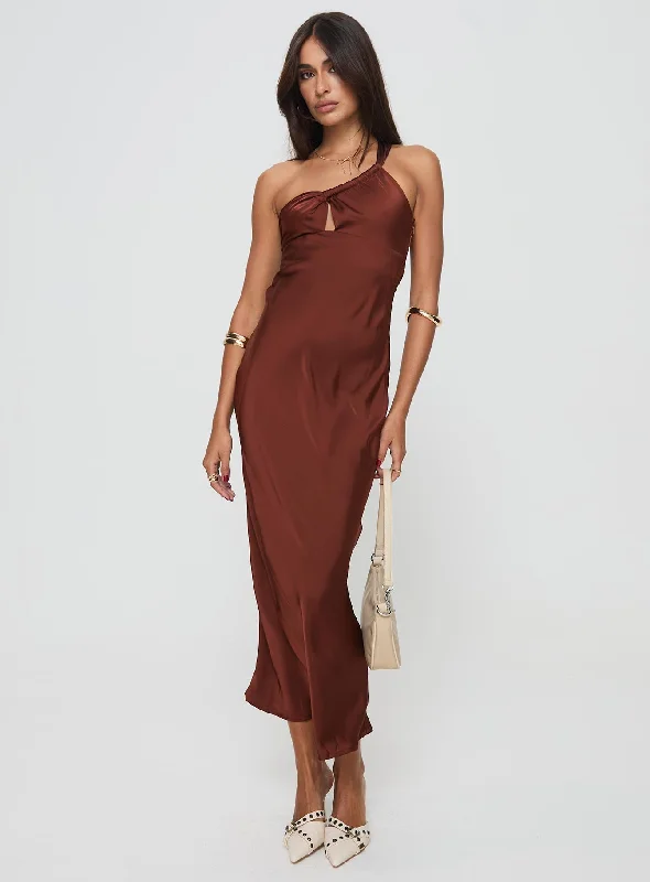 Classic Chic Deals Casimir One Shoulder Maxi Dress Chocolate Casual Chic