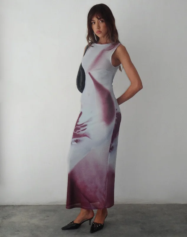 Minimalist Fashion Sale Fayola Printed Maxi Dress in Grey Anatomy of Nature Elegant Details