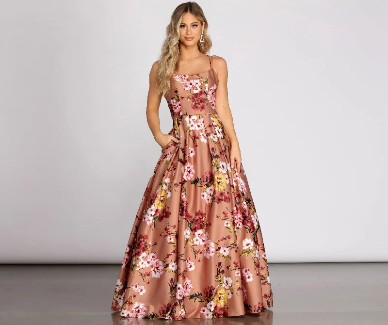 Buy More, Save More Magdalena Satin Floral Gown Grab Romantic Date - Night Styles Now