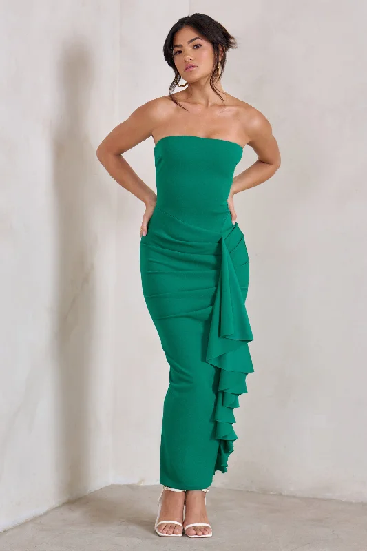 Season Sale Fleur | Green Bandeau Ruffle Maxi Dress Limited - Edition Drops