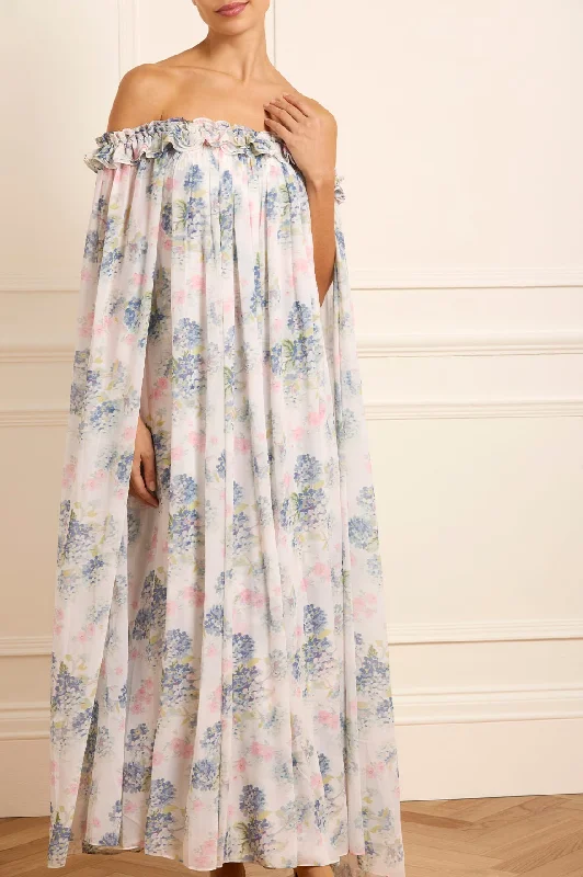 Urban Style Promotions Hydrangea Chiffon Off-Shoulder Ankle Gown Art Deco Geometric Pattern Look