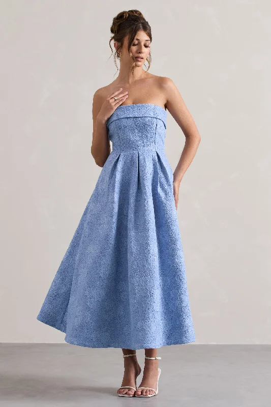 Elevated Casual Discounts Matisse | Blue Lace Strapless Midi Dress Save on Classic Elegant Styles