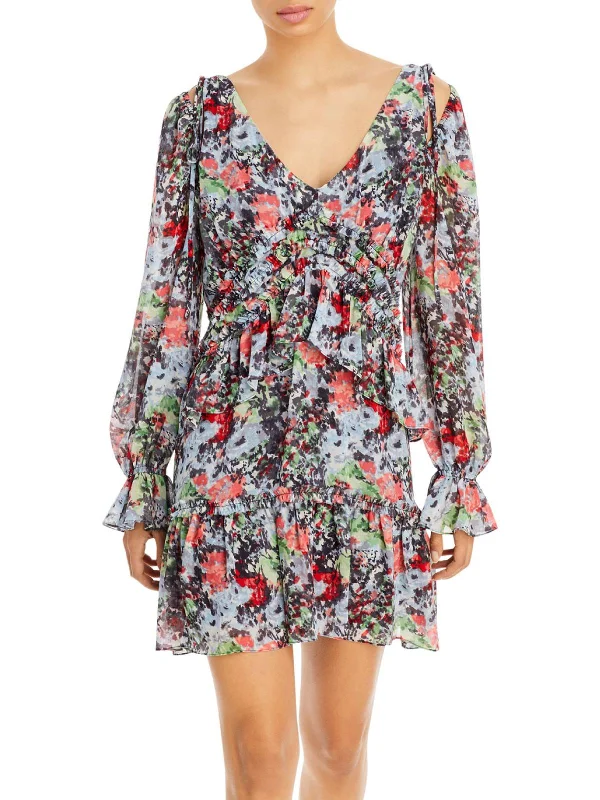 Find Your Unique Flair Lewis Womens Floral Print Short Mini Dress Modern Glamour