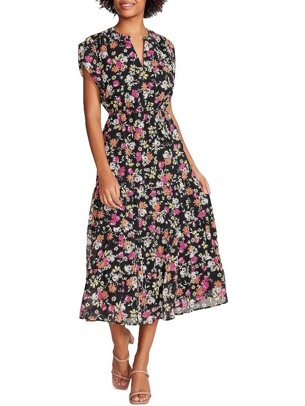 Easy Elegance Sales Leigh Womens Floral V Neck Midi Dress Lightweight Fabric