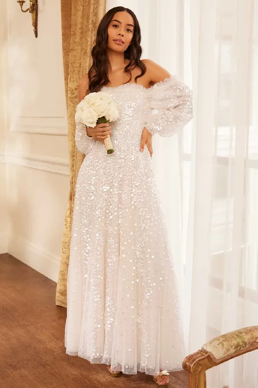 Clearance Event Confetti Gloss Off-Shoulder Gown Modern Glamour