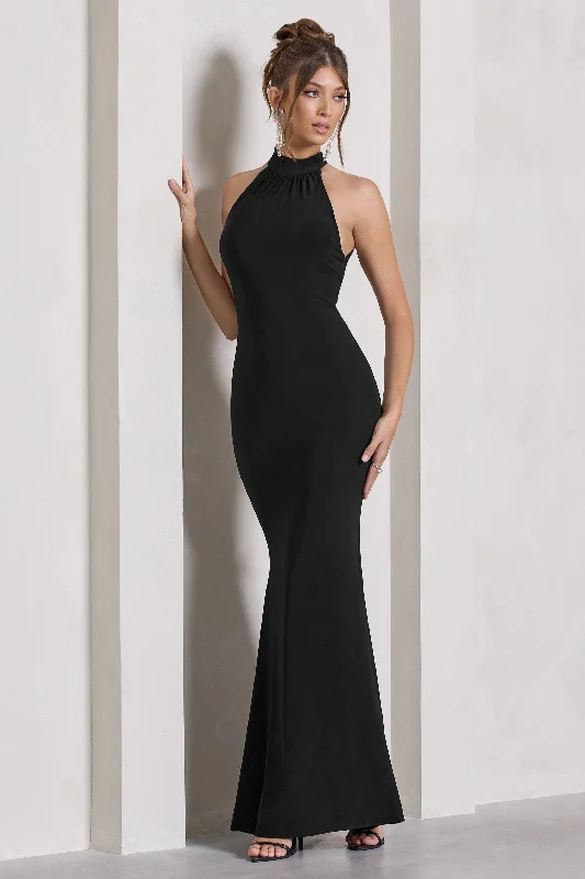 Must-Have Style Discounts Malika | Black Sleeveless Halter-Neck Maxi Dress Statement Piece