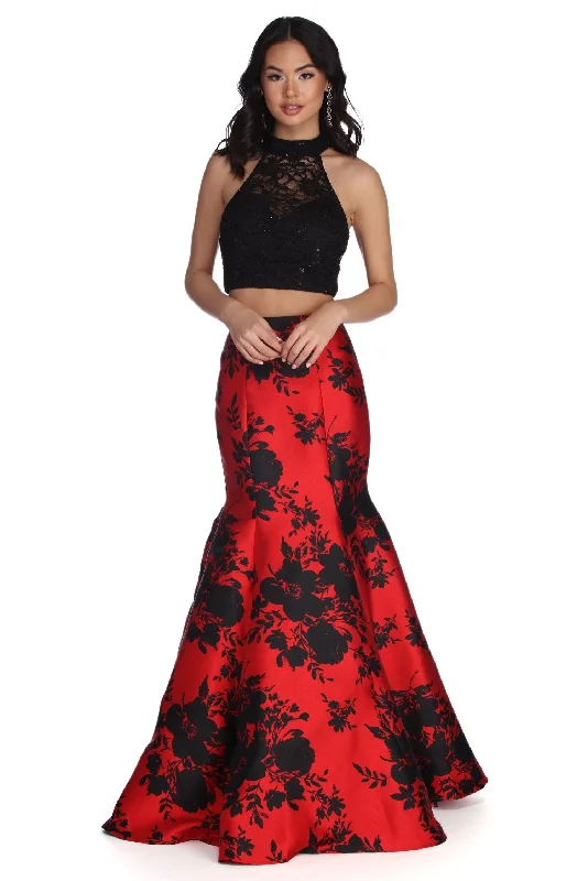 Must Haves Lena Floral Two Piece Dress Hollywood Glam Award - Show Style