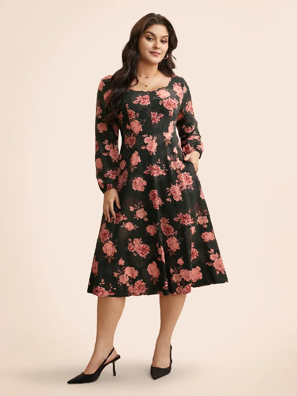 Budget Saver Floral Lantern Sleeve Shirred Pocket Dress Limited - Edition Drops