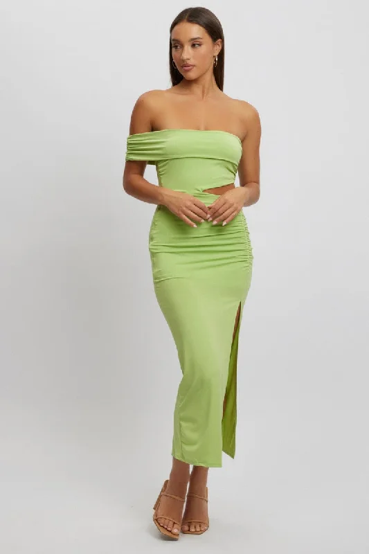 Minimalist Fashion Sale Green Bodycon Dress One Shoulder Maxi Boho Chic