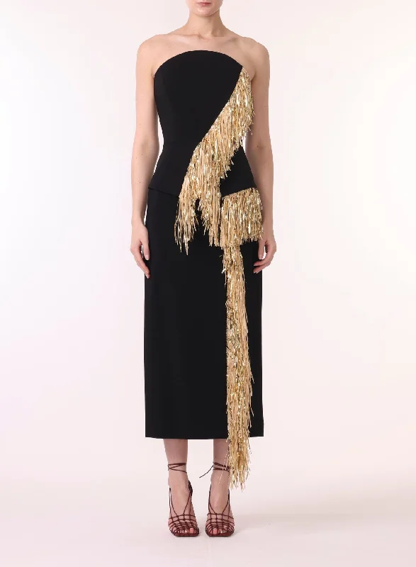 Fashion Forward SLEEVELESS COCKTAIL DRESS W/ FRINGE DETAIL Classic Timeless Elegant Style