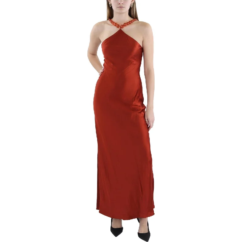 New Season Fashion Preview Womens Satin Embellished Evening Dress Casual Chic