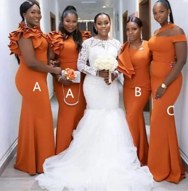 Comfortable Chic Roycebridal Africa Mermaid Mismatch Burnt Orange Bridesmaid Dresses Feminine Allure