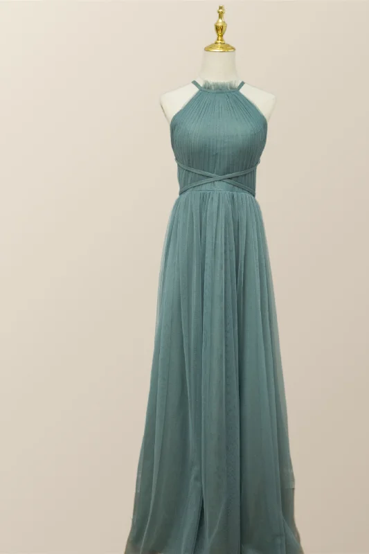 Vintage-Inspired Style Offers Sea Glass Tulle Bridesmaid Dress with Cross Back Feminine Allure