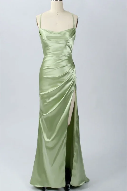 Quick Grab Deals Elegant Sage Green Mermaid Cowl Neck Long Bridesmaid Dress Parisian Effortless Chic Style