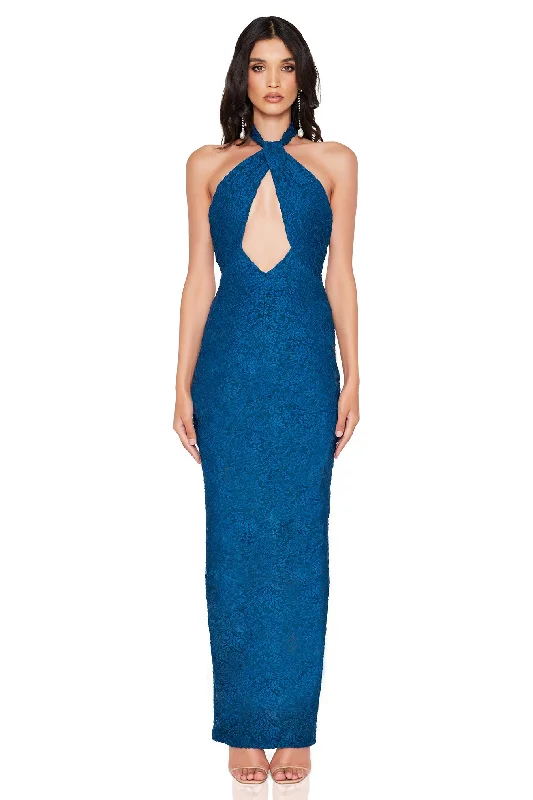 Casual Yet Chic Sales Nookie Roxana Halter Gown - Lined Teal Luxury Comfort