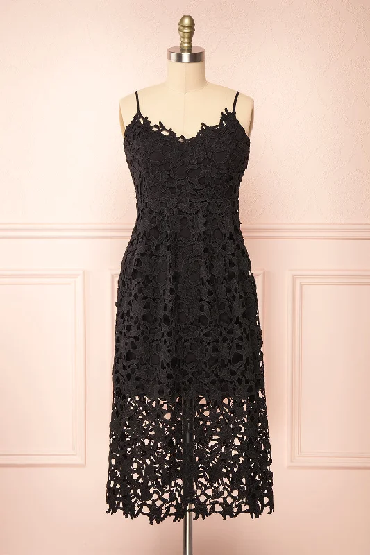 Massive Selection Sale Avelina Black | Lace Midi Dress Dreamy Draping