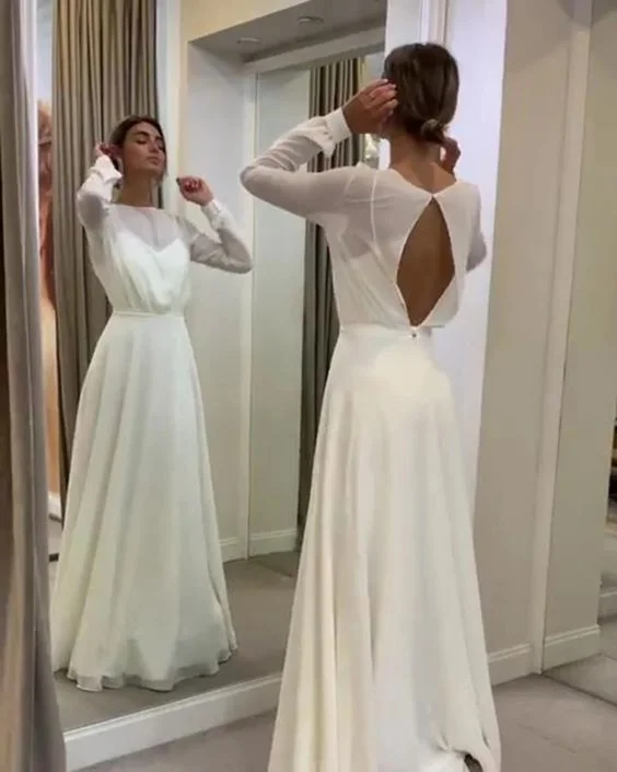 Hot Picks Bohemian Simple Long Sleeves Prom Dress A Line Open Back Modest    cg9862 Alluring Design