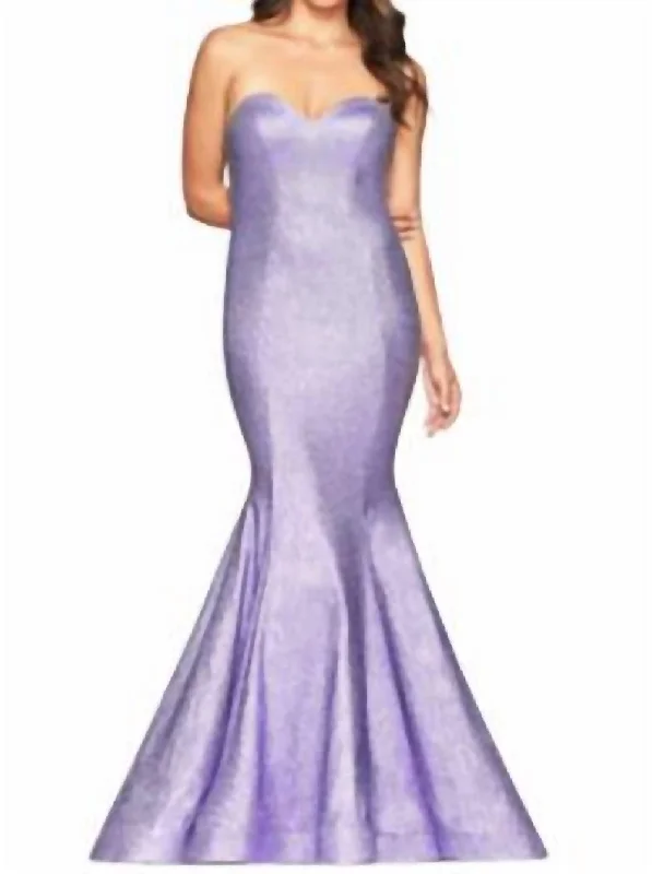 Relaxed Style Deals Metallic Mermaid Gown In Lavender Minimalist Elegant